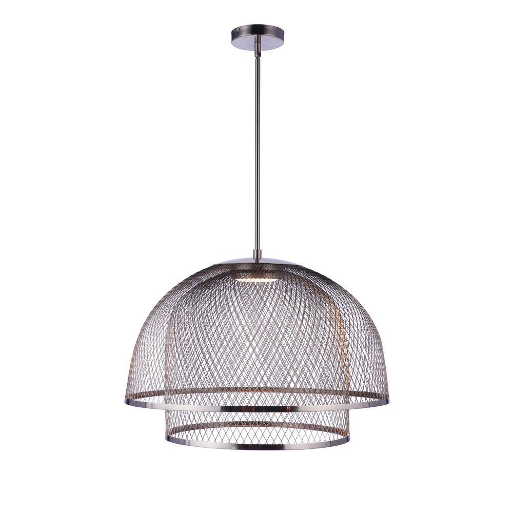 Brushed Polished Nickel Mesh Dome LED Pendant Light