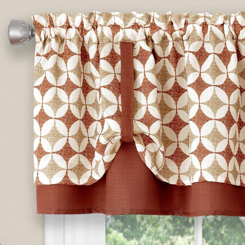 Spice and Tan Geometric Double Layer Rod Pocket Valance