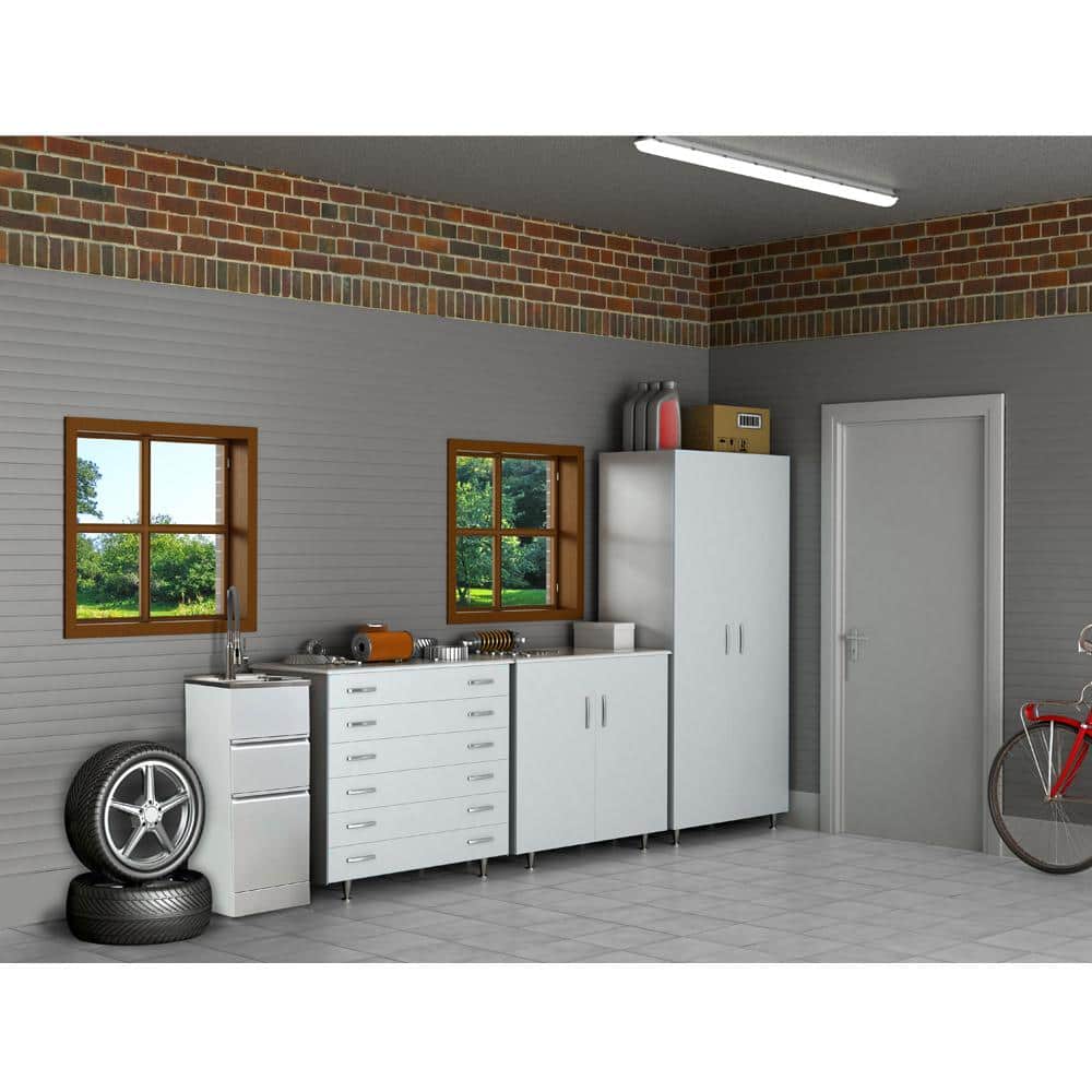Gloss White Stainless Steel Single Basin Laundry Sink with Cabinet