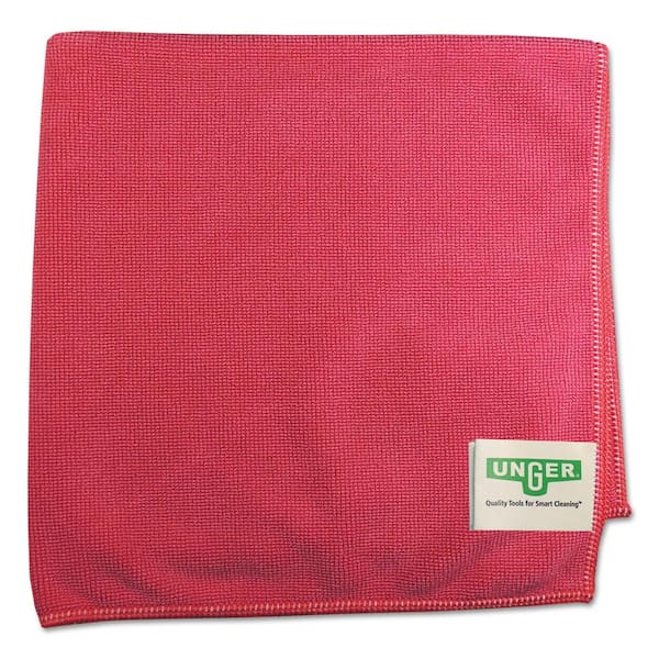 Unger Heavy-Duty, 16 in. x 15 in., SmartColor MicroWipes 4000 Microfiber Cloth, Red, 10/Case