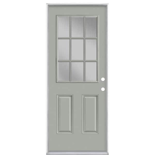 Masonite 32 in. x 80 in. 9 Lite Silver Cloud Left Hand Inswing Painted Smooth Fiberglass Prehung Front Door with No Brickmold