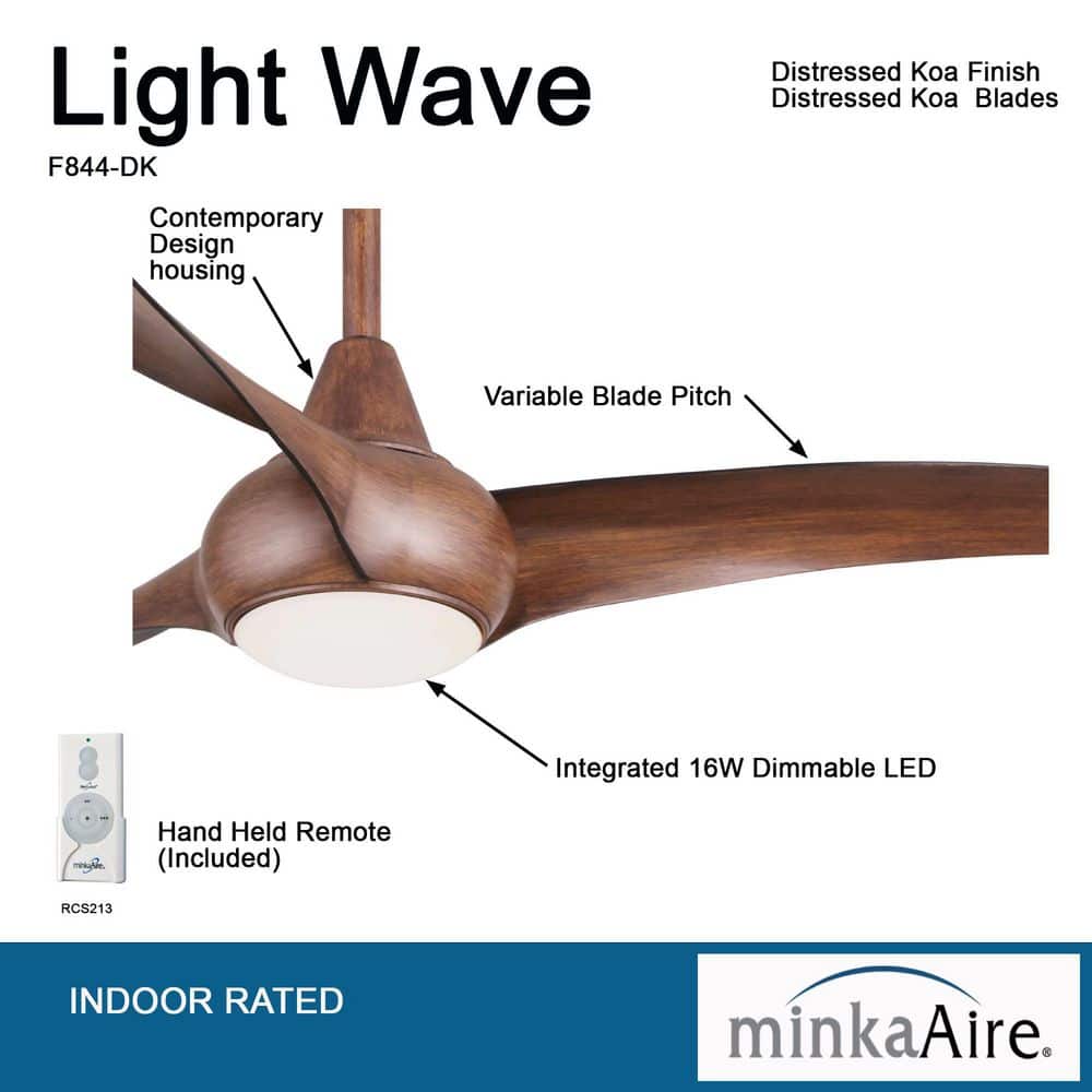 52" Distressed Koa ABS Plastic Ceiling Fan with LED Light and Remote