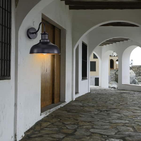 11.5 in. 1-Light Black Home Outdoor Wall Sconce, Gooseneck Farmhouse Barn Light Fixture for Porch (Bulb Not Included)