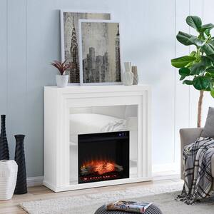 Turisa 44 in. Mirrored Surround Electric Fireplace in White