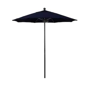 7.5 ft. Black Aluminum Commercial Market Patio Umbrella with Fiberglass Ribs and Push Lift in Navy Blue Olefin