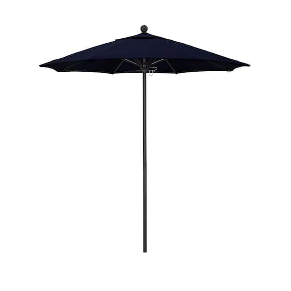 California Umbrella 7.5 ft. Black Aluminum Commercial Market Patio Umbrella with Fiberglass Ribs and Push Lift in Navy Blue Olefin