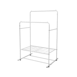 White Metal Clothes Rack Freestanding Hanger Double Rods Multi-Functional Bedroom Clothing Rack 43.3 in. W x 60.24 in. H