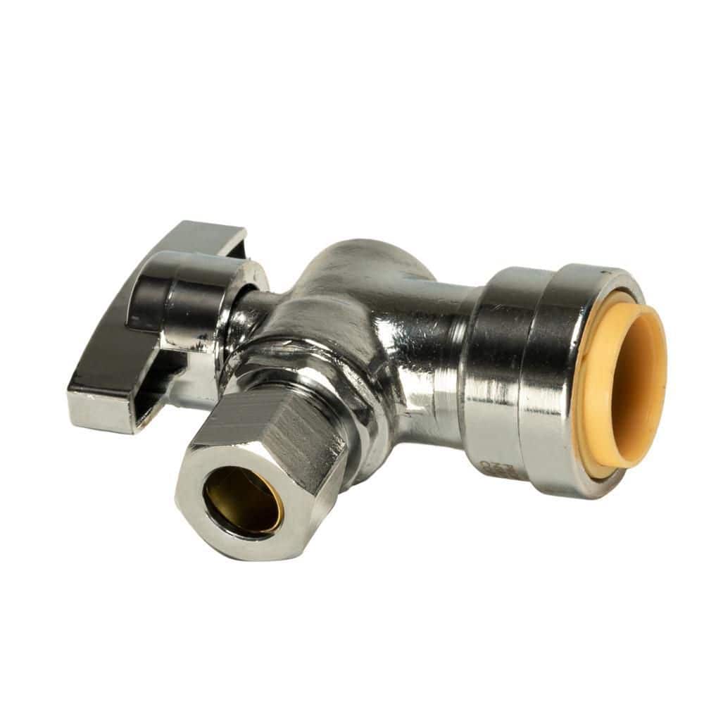 QUICKFITTING 1/2 in. Push-to-Connect x 3/8 in. O.D. Compression Chrome Plated Brass Quarter-Turn Angle Stop Valve, Grey -  LF953AR