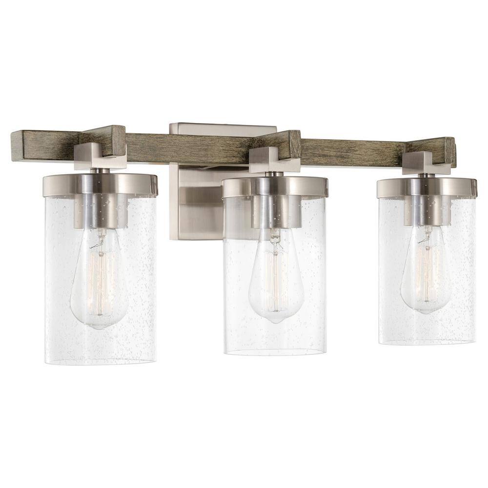 Kira Home Concord 22" 3-Light Farmhouse Vanity Light - Reclaimed Oak & Brushed Nickel
