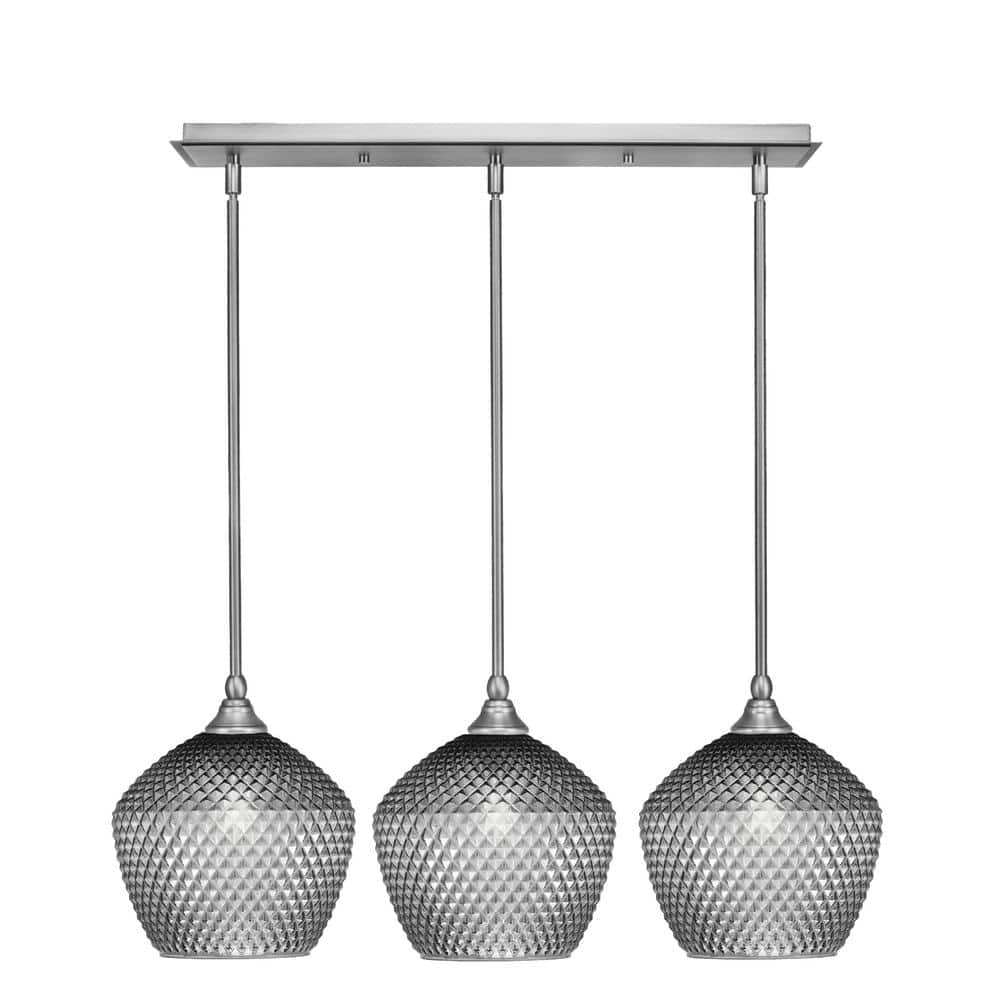 Livingston 100-Watt 3-Light Bronze Shaded Pendant Light with 9 in. Smoke Gl