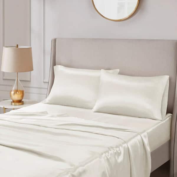Satin 2-Piece Ivory Microfiber Standard Luxury 2 PC Pillowcases