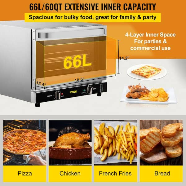 VEVOR Silver Countertop Oven Commercial Convection Oven 43 Qt Half-Size  Conventional 1600 Watt 4-Tier Toaster RFXHLM40L110V9SYSV1 - The Home Depot