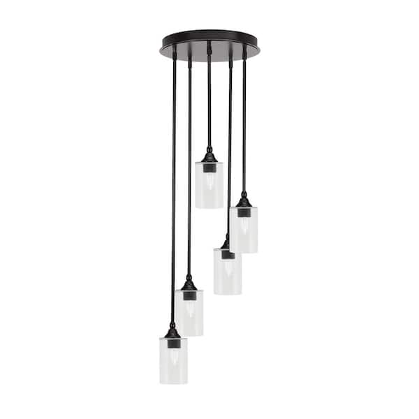 Unbranded Villa 5 Light Espresso Pendant, Cluster Pendant Light with 4 in. Clear Bubble Glass Shades, No Bulbs Included