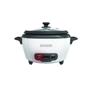 6-Cup White and Grey Rice Cooker with Food Steaming Basket and Non-Stick Rice Pot