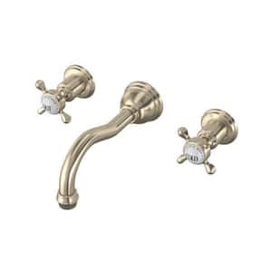 Edwardian Double Handle Wall Mounted Faucet in Satin Nickel