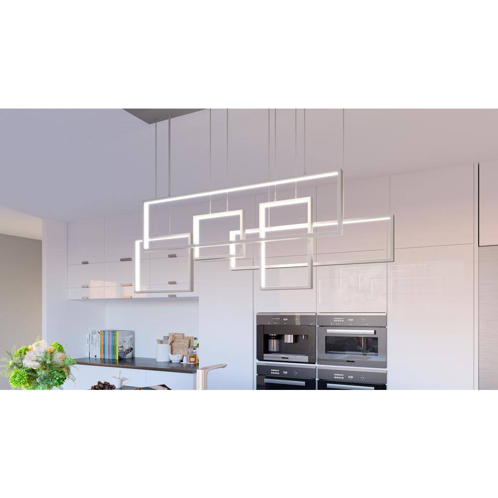 Brushed Aluminum LED Linear Chandelier with Geometric Frames