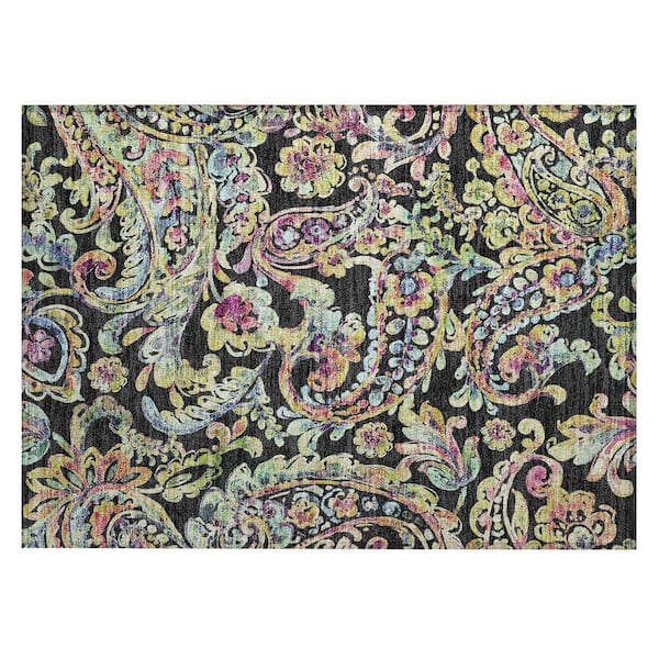 Chantille Machine Washable Indoor/Outdoor Abstract ACN834 Black 1 ft. 8 in. x 2 ft. 6 in. Area Rug