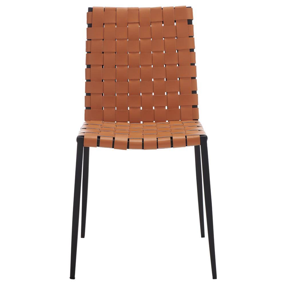 Cognac Leather & Black Metal Parsons Side Chair Set