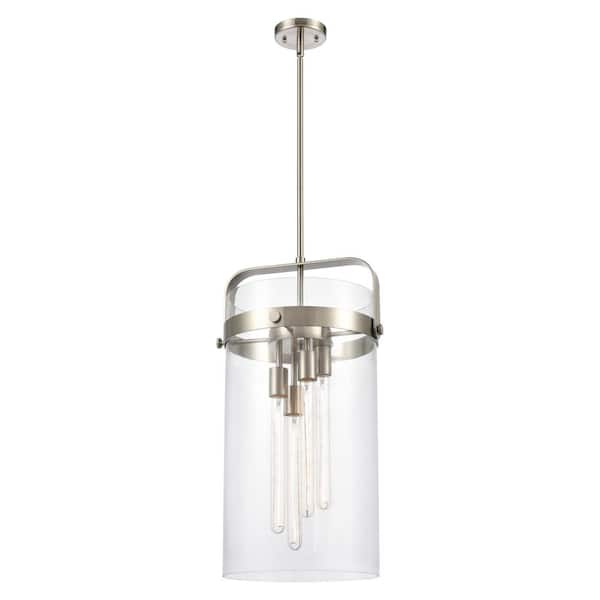 Pilaster 100-Watt 4-Light Satin Nickel Shaded Mini Pendant Light with Clear Glass Shade