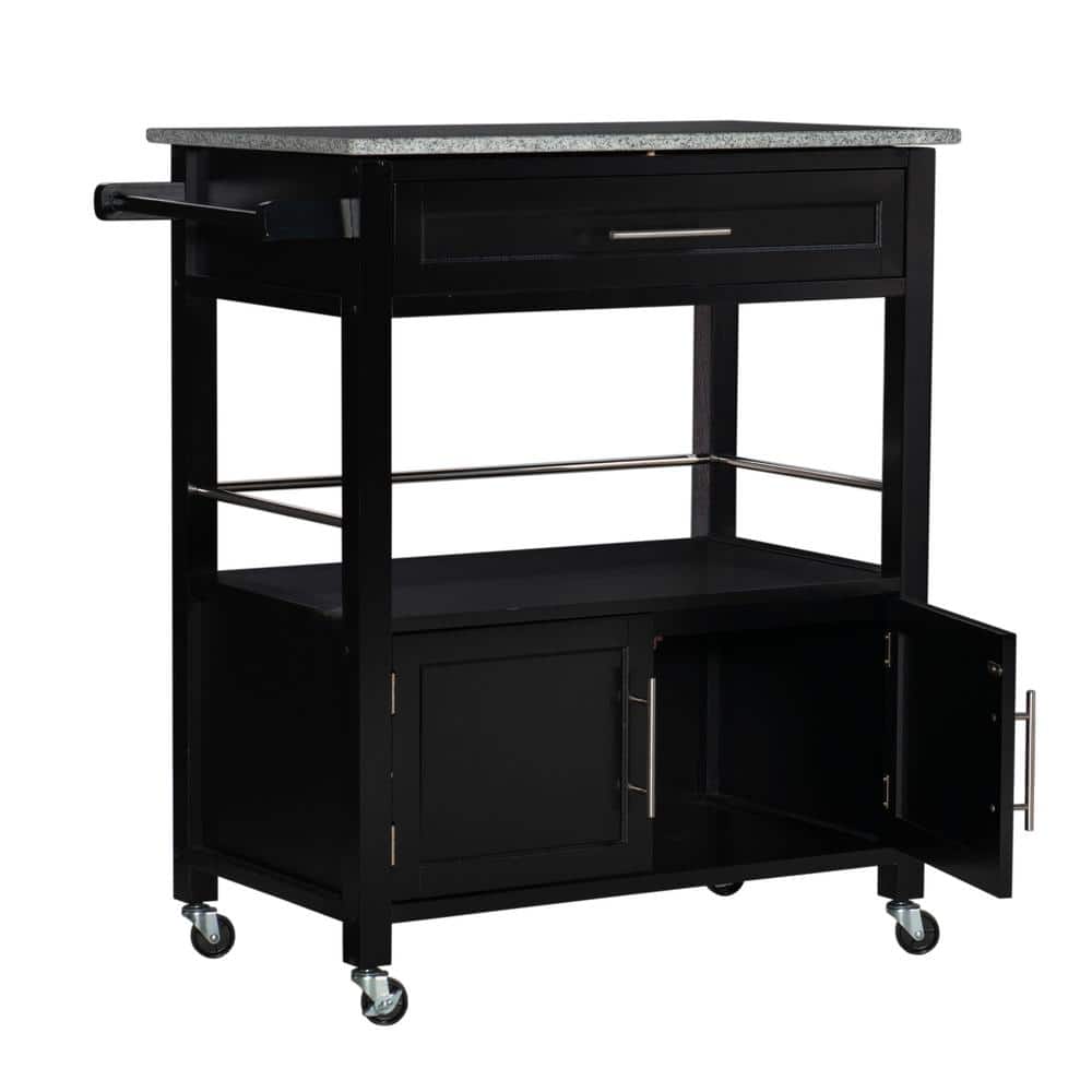 Caitlin White Granite Top Kitchen Cart with Casters - thumbnail 5