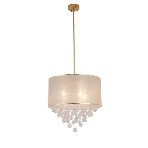 Unbranded Drossart 4-Light Gold Drum Chandelier with Crystal Bubbles