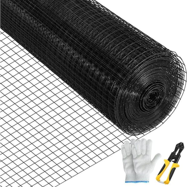 Welded Wire Fence 50 ft. L x 24 in. H x 1 in. W Black Vinyl Coated 16 Gauge for Garden & Animal Protection 1-Pack