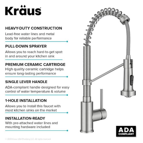 Kraus Bolden 1-Handle Deck Mount Pull-Down Handle/Lever Commercial/Residential Kitchen Faucet Kraus Bolden 1-Handle Deck Mount Pull-Down Handle/Lever Commercial/Residential Kitchen Faucet