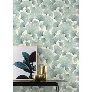 Waft Teal Ginkgo Vinyl Non-Pasted Wallpaper Roll