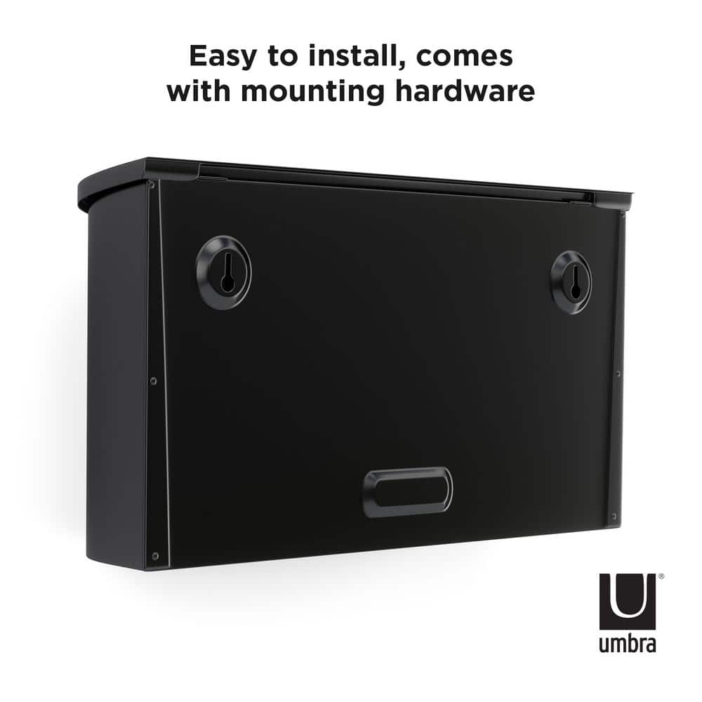 Black Steel Wall-Mounted Mailbox with Hinged Flap