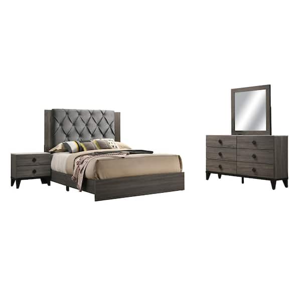Best Quality Furniture Madelyn 4-Piece Grey-Walnut Color Queen Bedroom Set