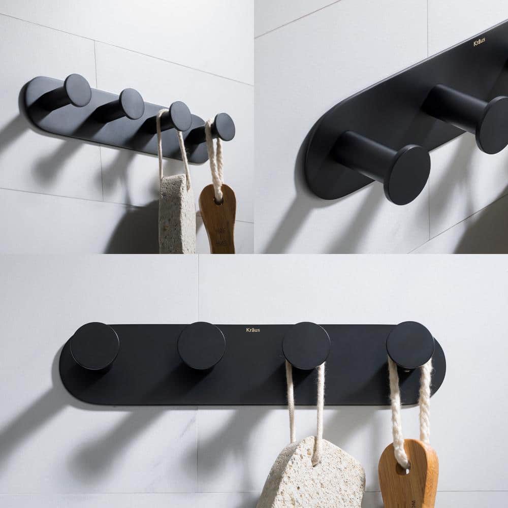 Matte Black Solid Brass 4-Hook Wall Mounted Rack