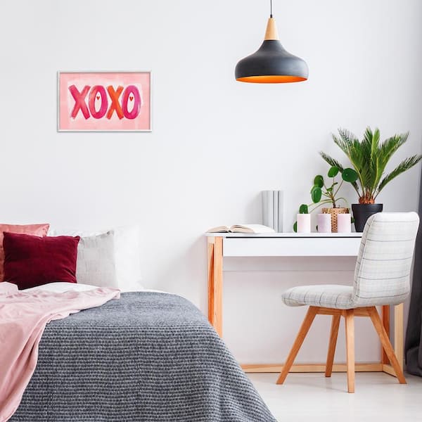 Pink XOXO with Hearts by LSR Design Studio White Framed Typography Giclee Art Print 12 in. x 18 in.