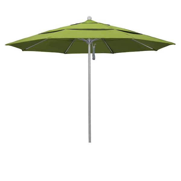 California Umbrella 11 ft. Gray Woodgrain Aluminum Commercial Market Patio Umbrella Fiberglass Ribs and Pulley Lift in Ginkgo Pacifica