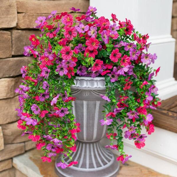 19.3 in. Purple Pink Outdoor Artificial Daisy Flower 2-Pieces