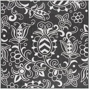 Beach House Black/Light Gray 7 ft. x 7 ft. Square Abstract Medallion Indoor/Outdoor Area Rug