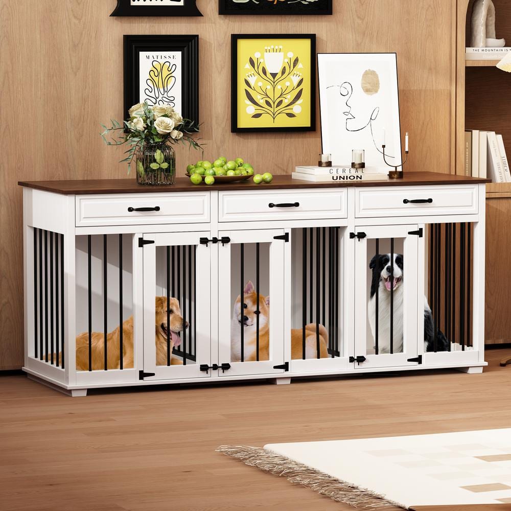 WIAWG 94.5 in. Super Large Wooden Dog House with 3-Drawers & Divider ...