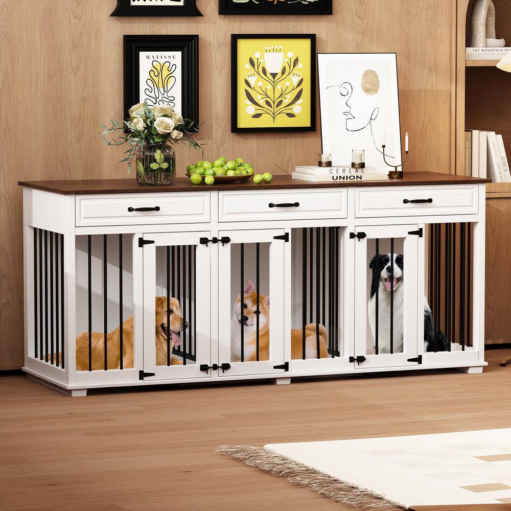 FUFU&GAGA 94.5 in. Super Large Wooden Dog House with 3-Drawers ... - Large Soft Dog Houses With Crate Shelter Area