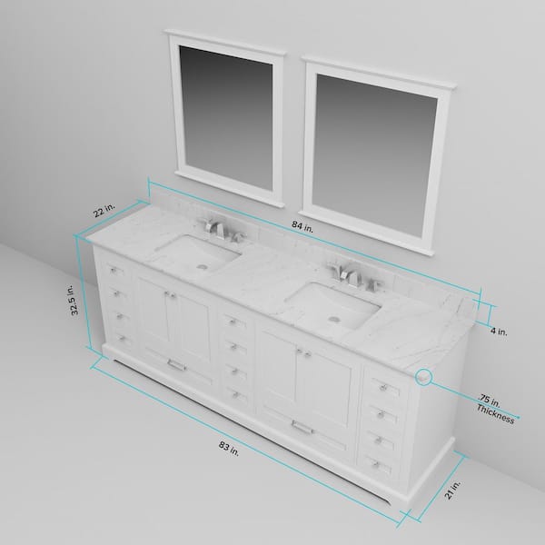Lexora Dukes 84 in. W x 22 in. D White Double Bath Vanity