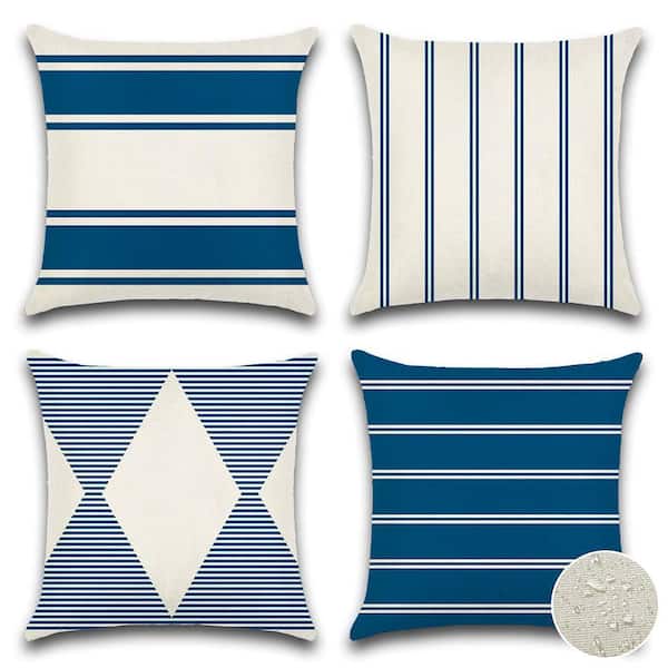 SenQWFa 18 in. x 18 in. Waterproof Modern Geometry Outdoor Navy Blue Throw Pillow Covers with Hidden Zipper (4-Pack)
