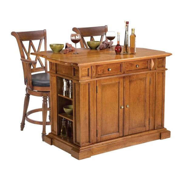 Home Styles Traditions Distressed Oak Drop Leaf Kitchen Island with Seating-DISCONTINUED