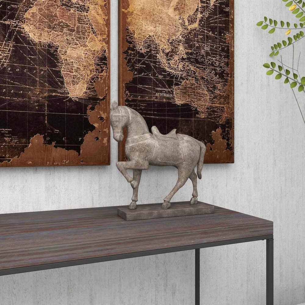 15" Brown Matte Wood Prancing Horse Statue