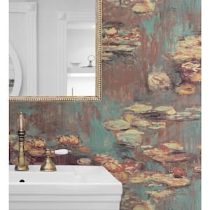 Rust and Deep Sea Lily Pond Vinyl Peel and Stick Wallpaper Roll 30.75 sq. ft.