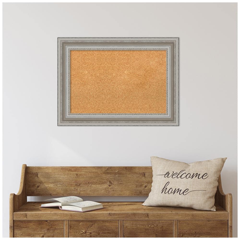 Amanti Art Silver Framed Natural Cork Bulletin Board 30" x 22"