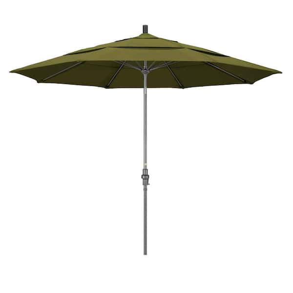 California Umbrella 11 ft. Hammertone Grey Aluminum Market Patio Umbrella with Collar Tilt Crank Lift in Palm Pacifica