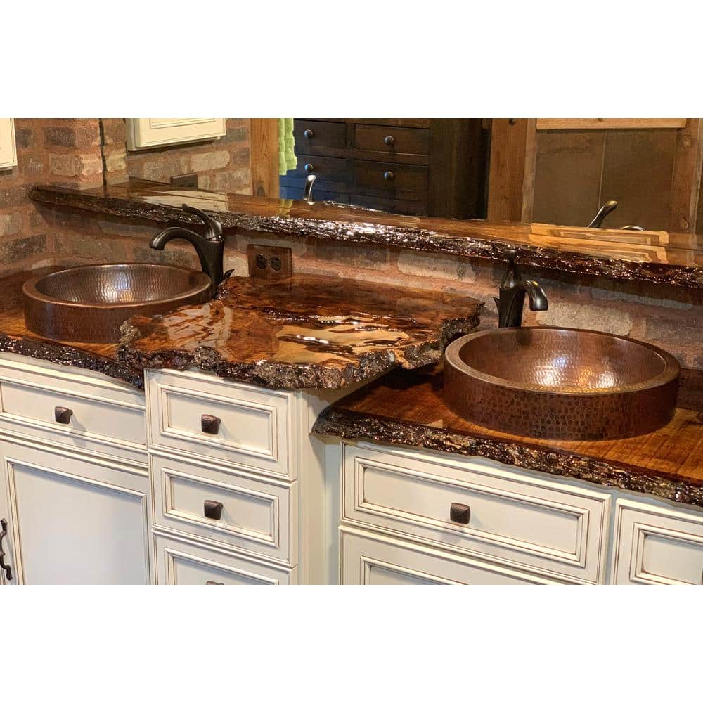 15'' Round Hammered Copper Vessel Sink with Skirted Rim