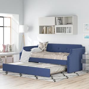 Blue Twin Size Upholstered Daybed with Trundle
