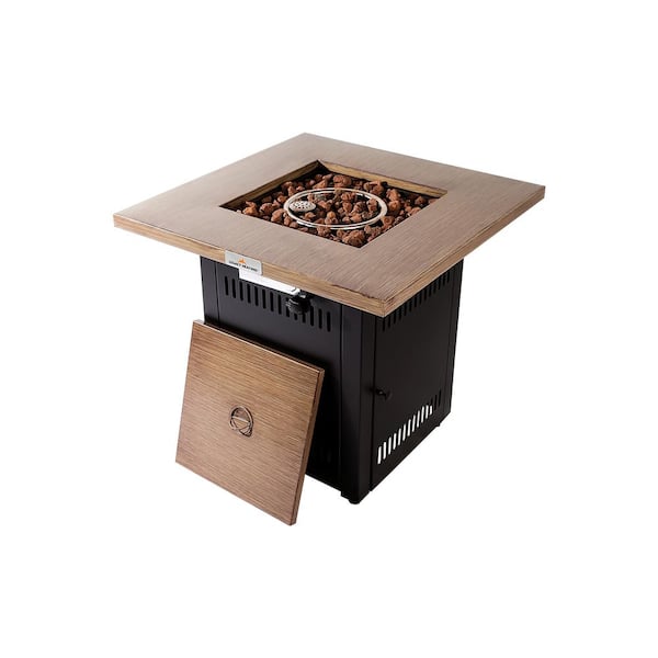 Legacy Heating 28 in. Square 50000 BTU Steel Propane Fire Pit Table in Wood Look