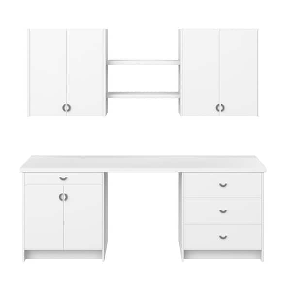 Timberline 92.5 in. W x 89.5 in. H x 24 in. D Bright White in Slab Assembled Office Base Cabinet Bundle