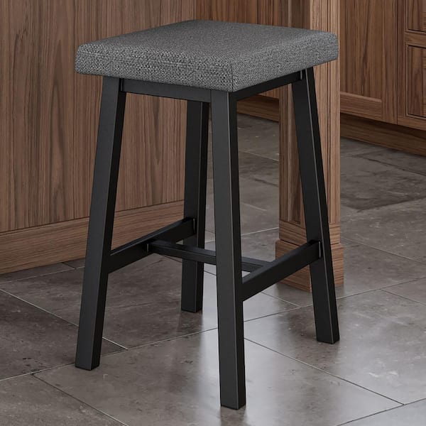 Amisco Dorah 26 in. Grey Woven Fabric / Black Metal Counter Stool