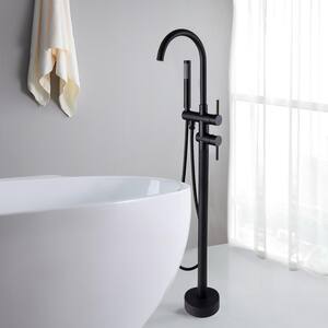 2-Handle Floor-Mount Tub Faucet with Shower Head with Handle in Matte Black